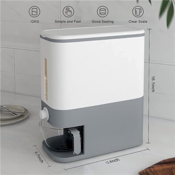 25Lbs Rice Dispenser, Large Grain Container Storage with Lid Measuring Cylinder - Picture 5 of 6